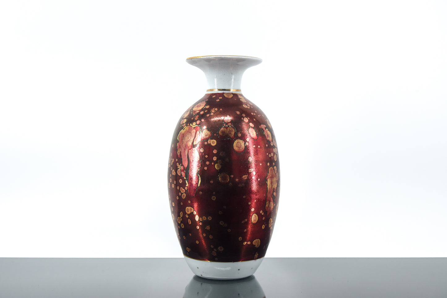 John Davidson Metallic Red & Gold Studio Porcelain Vase