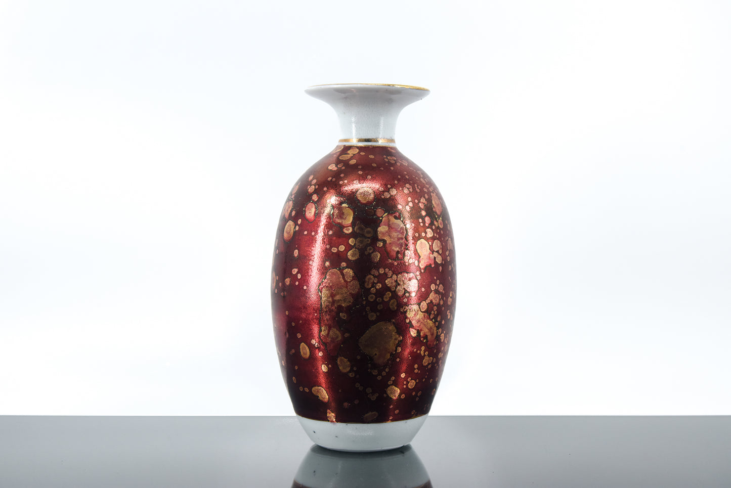 John Davidson Metallic Red & Gold Studio Porcelain Vase