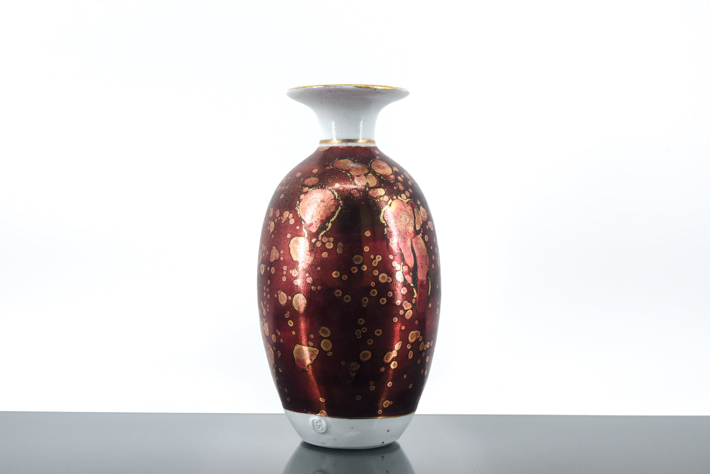 John Davidson Metallic Red & Gold Studio Porcelain Vase