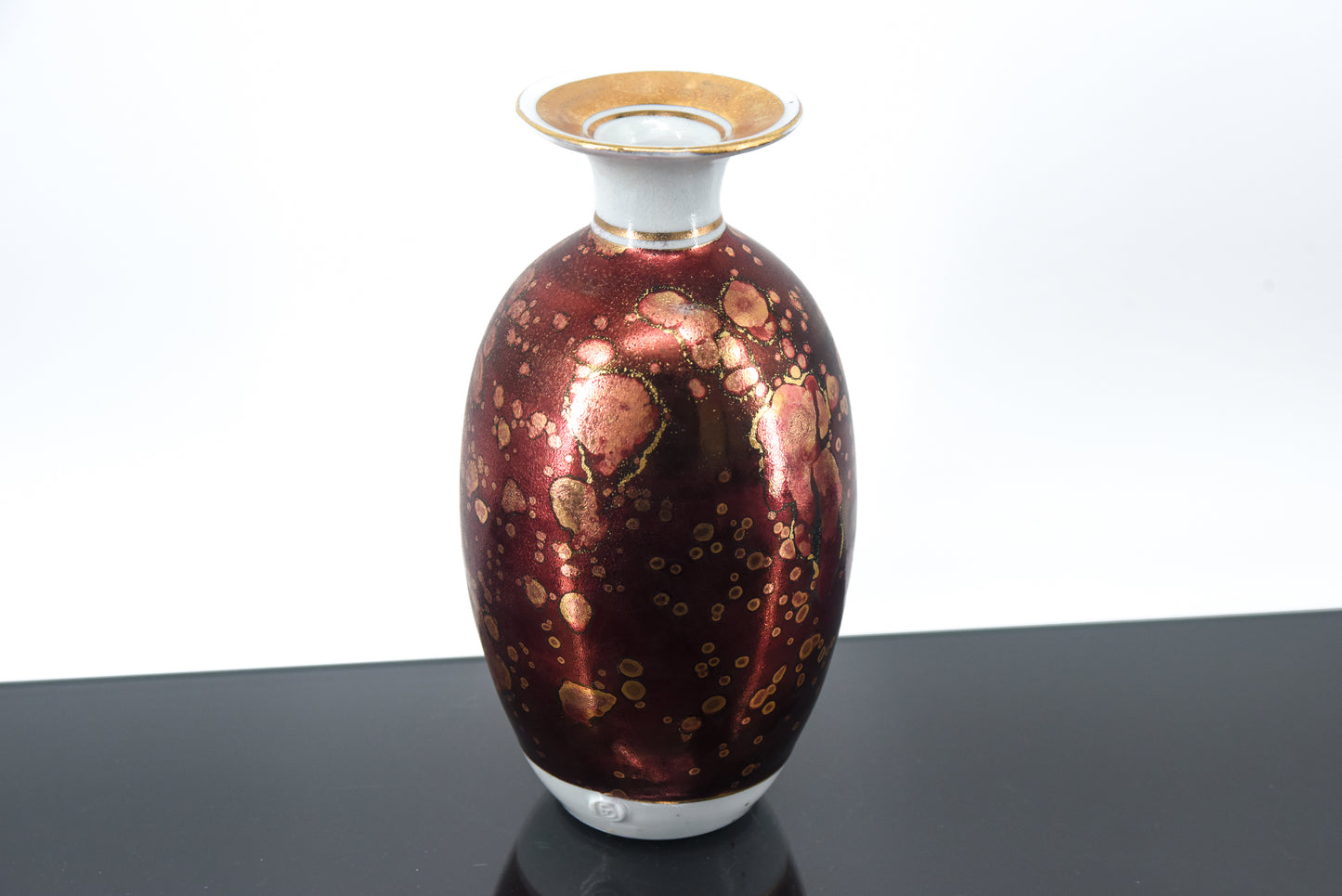 John Davidson Metallic Red & Gold Studio Porcelain Vase